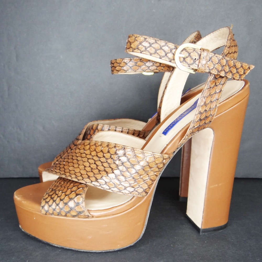 Stuart Weitzman Joni Snake-Effect Platform Sandal… - image 1